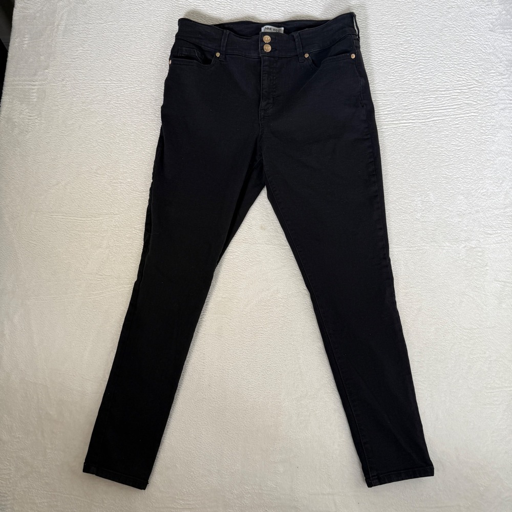 Nine West Jeans Womens 12/30 Black Skinny High Rise Double Button Stretch Denim